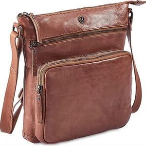 COCHOA Women’s Brown Leather Crossbody Bag Multi Pocket Adjustable Strap